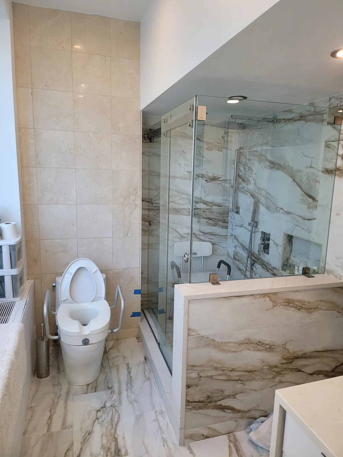 Marble shower and toilet bathroom remodel in Bergen County NJ
