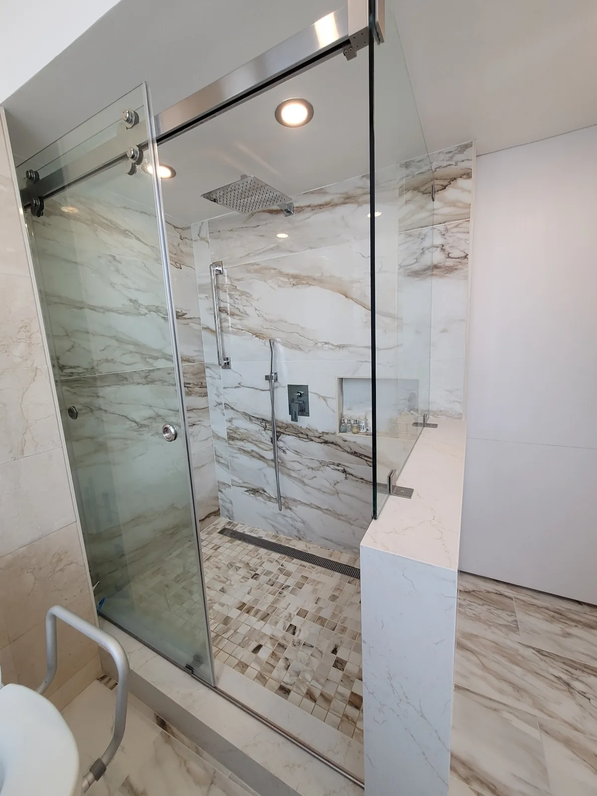 Luxury marble master shower remodel in Bergen County NJ