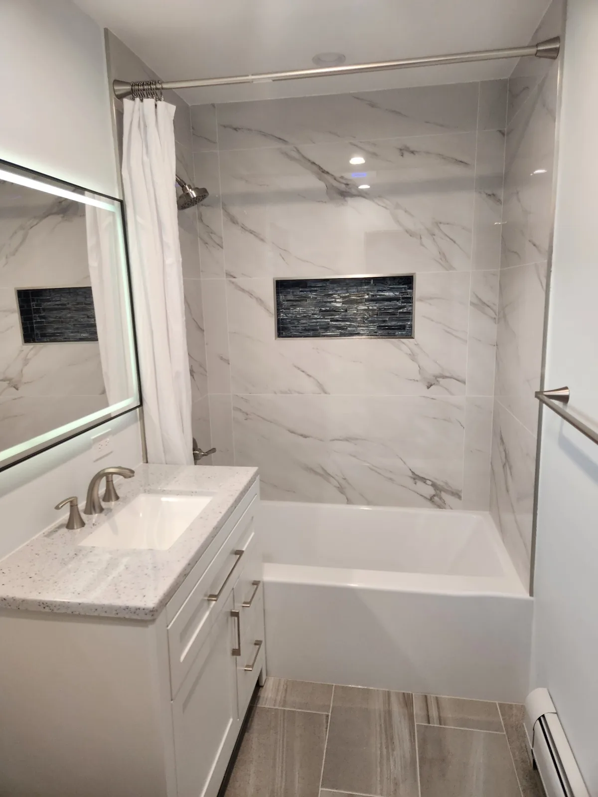 Marble tub surround bathroom remodel in Bergen County NJ